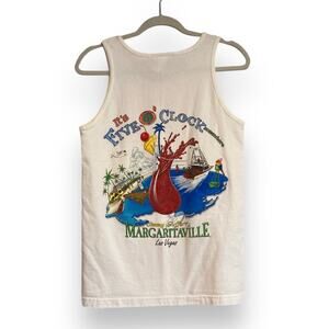 Mens Jimmy Buffet Margaritaville Vegas White Cotton Tank Top T Shirt Size Small